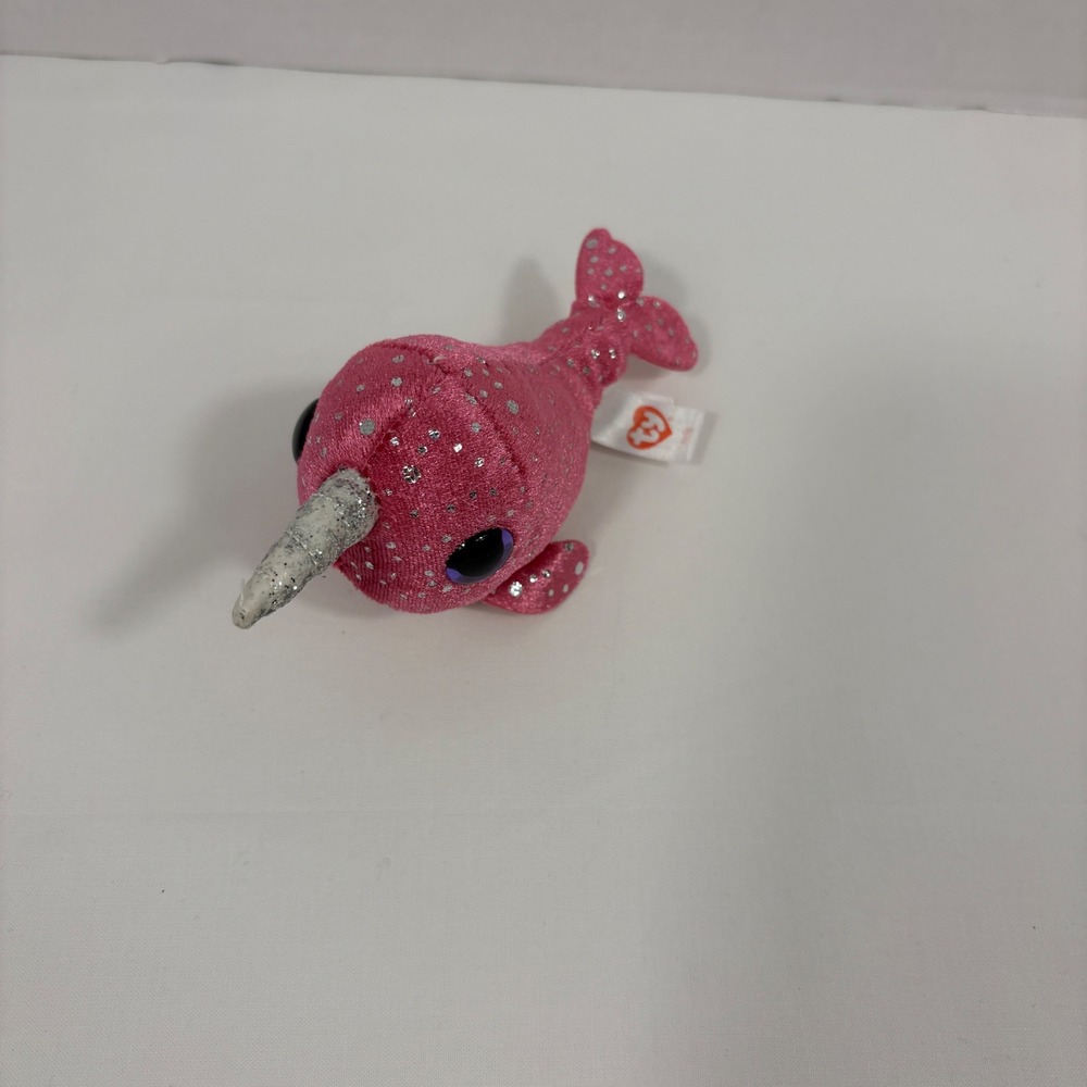 Ty Beanie Boos Nelly the Pink Narwhal Glitter Plush 6 inch Small Stuffed Animal